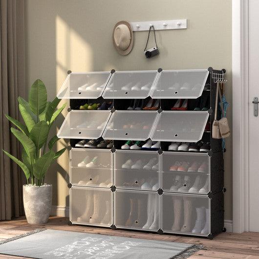 12-Cube 48 Pairs Portable Shoe Shelves with Hook-Black at Set Shop and Smile