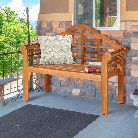 49 Inch Eucalyptus Wood Outdoor Folding Bench with Backrest Armrest for Patio Garden at Set Shop and Smile