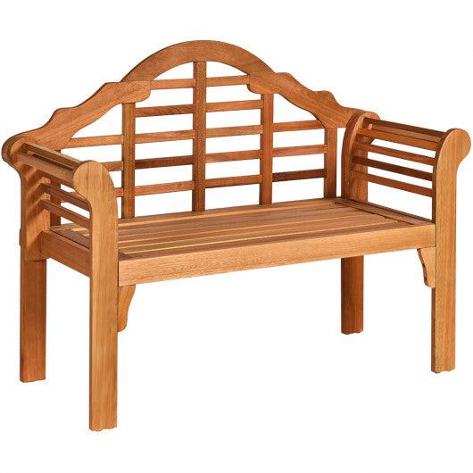 49 Inch Eucalyptus Wood Outdoor Folding Bench with Backrest Armrest for Patio Garden at Set Shop and Smile