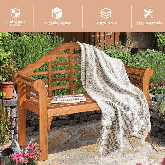 49 Inch Eucalyptus Wood Outdoor Folding Bench with Backrest Armrest for Patio Garden at Set Shop and Smile