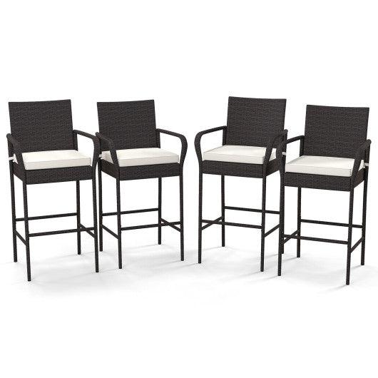 2/4 Pieces Outdoor PE Rattan Cushioned Barstool Set with Armrests-Set of 4 at Set Shop and Smile