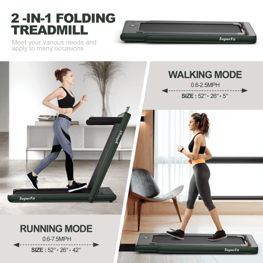 2-in-1 Electric Motorized Health and Fitness Folding Treadmill with Dual Display and Speaker-Green at Set Shop and Smile
