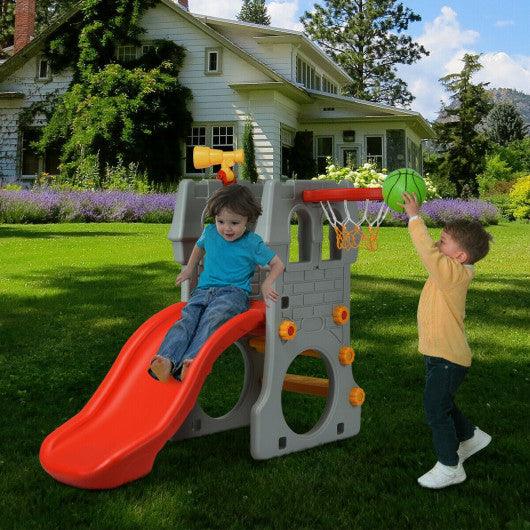 5 in 1 Toddler Climber Slide Playset with Basketball Hoop and Telescope at Set Shop and Smile