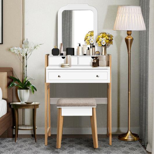 Vanity Table Set with Cushioned Stool and Large Mirror at Set Shop and Smile