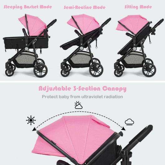 2-in-1 Foldable Pushchair Newborn Infant Baby Stroller-Pink at Set Shop and Smile