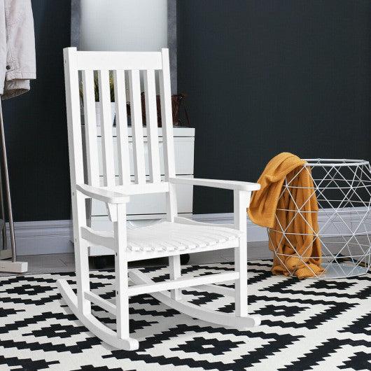 Indoor Outdoor Wooden High Back Rocking Chair-White at Set Shop and Smile