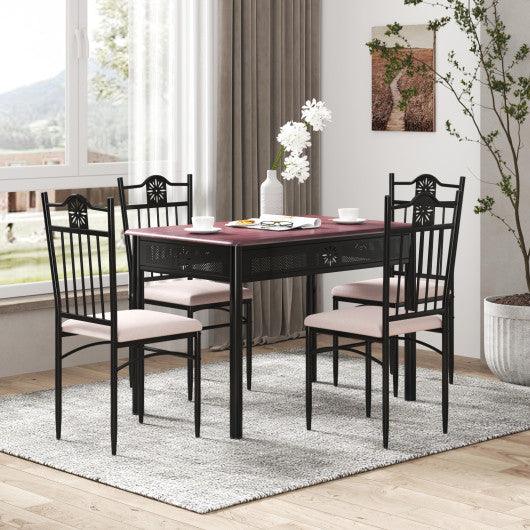 5 Pcs Dining Set Wood Metal Table and 4 Chairs with Cushions at Set Shop and Smile