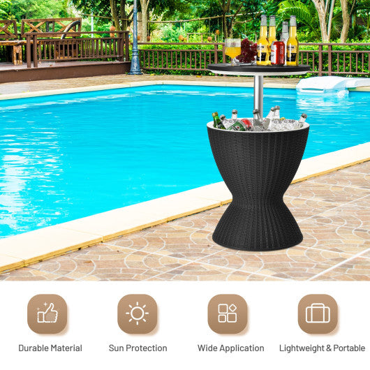 3 in 1 8 Gallon Patio Rattan Cooler Bar Table with Adjust Ice Bucket-Black - Set Shop and Smile
