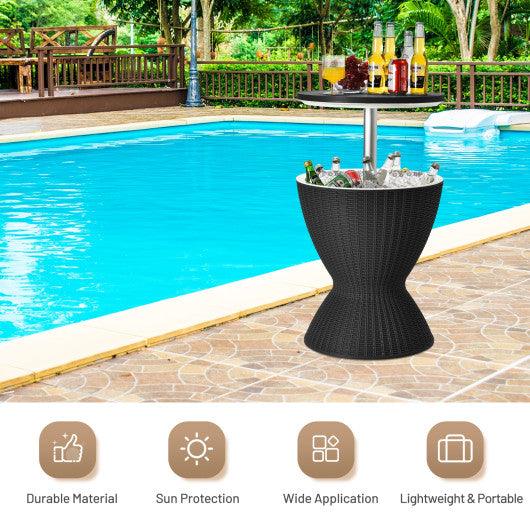 3 in 1 8 Gallon Patio Rattan Cooler Bar Table with Adjust Ice Bucket-Black at Set Shop and Smile