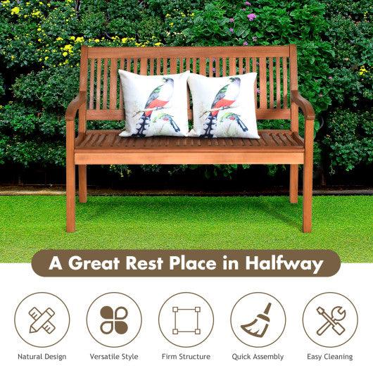 Two Person Solid Wood Garden Bench with Curved Backrest and Wide Armrest at Set Shop and Smile
