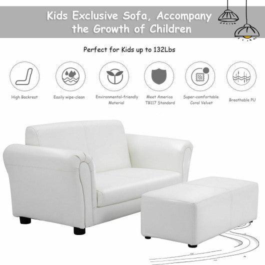 Soft Kids Double Sofa with Ottoman-White at Set Shop and Smile