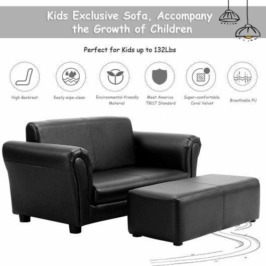 Black/White Kids Double Sofa with Ottoman-Black at Set Shop and Smile