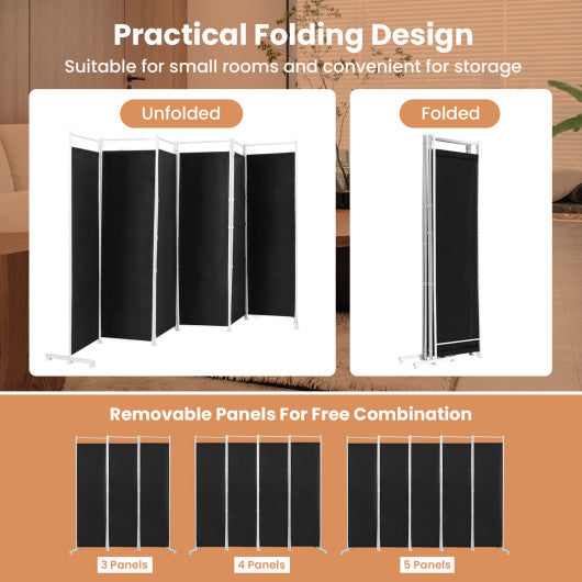 6-Panel Room Divider Folding Privacy Screen -Black - Set Shop and Smile
