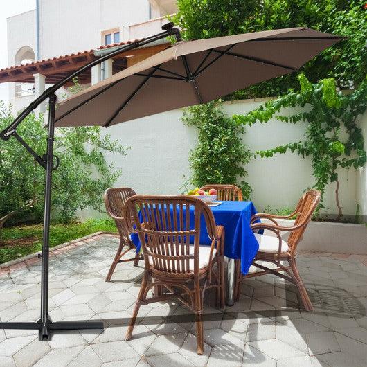 10 ft 360° Rotation Solar Powered LED Patio Offset Umbrella without Weight Base-Tan at Set Shop and Smile