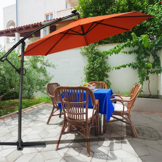 10 ft 360° Rotation Solar Powered LED Patio Offset Umbrella without Weight Base-Orange at Set Shop and Smile