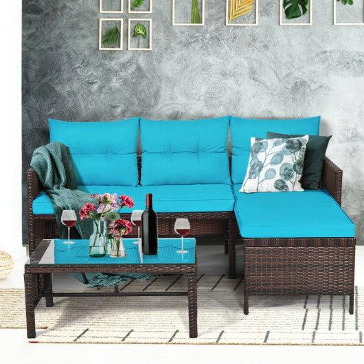 3 Pieces Patio Wicker Rattan Sofa Set-Turquoise at Set Shop and Smile