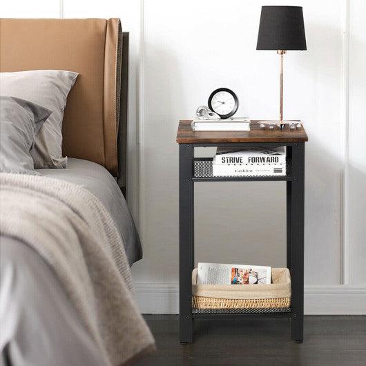 3-Tier Industrial End Table with Metal Mesh Storage Shelves at Set Shop and Smile
