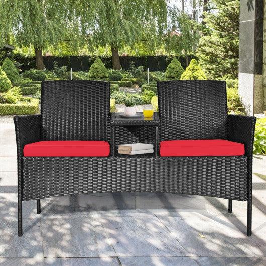 Wicker Patio Conversation Furniture Set with Removable Cushions and Table-Red at Set Shop and Smile