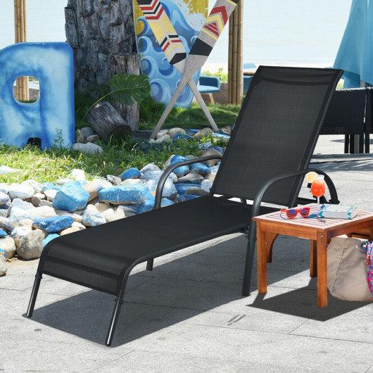 Adjustable Patio Chaise Folding Lounge Chair with Backrest-Black at Set Shop and Smile