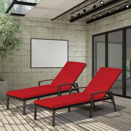 2 Pieces Patio Rattan Adjustable Back Lounge Chair with Armrest and Removable Cushions-Red at Set Shop and Smile