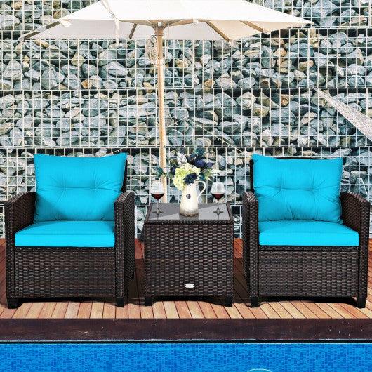 3 Pcs Patio Rattan Furniture Set Cushioned Conversation Set Coffee Table-Turquoise at Set Shop and Smile