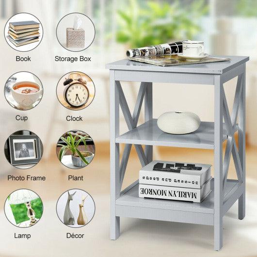 3-Tier Nightstand End Table with X Design Storage -Gray at Set Shop and Smile