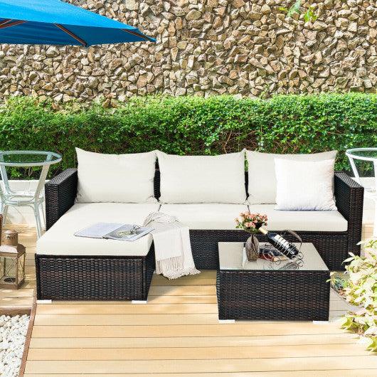 5 Pieces Patio Rattan Furniture Set with Coffee Table-Off White at Set Shop and Smile