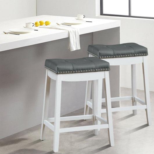 Set of 2 24-Inch Height Backless Counter Stool with Footrest-White at Set Shop and Smile