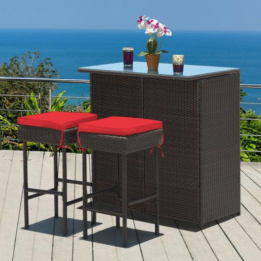 3PCS Patio Rattan Wicker Bar Table Stools Dining Set-Red at Set Shop and Smile