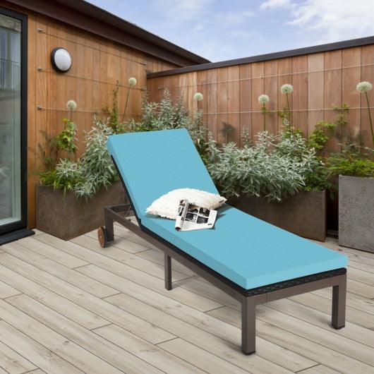 Patio Chaise Lounge Chair Outdoor Rattan Lounger Recliner Chair-Turquoise at Set Shop and Smile