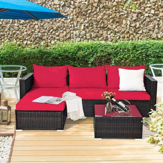 5 Pieces Patio Rattan Sectional Furniture Set with Cushions and Coffee Table-Red at Set Shop and Smile