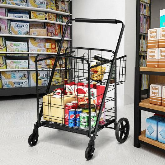 Heavy Duty Folding Utility Shopping Double Cart-Black at Set Shop and Smile
