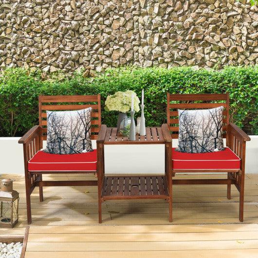 3 pcs Outdoor Patio Table Chairs Set Acacia Wood Loveseat-Red at Set Shop and Smile