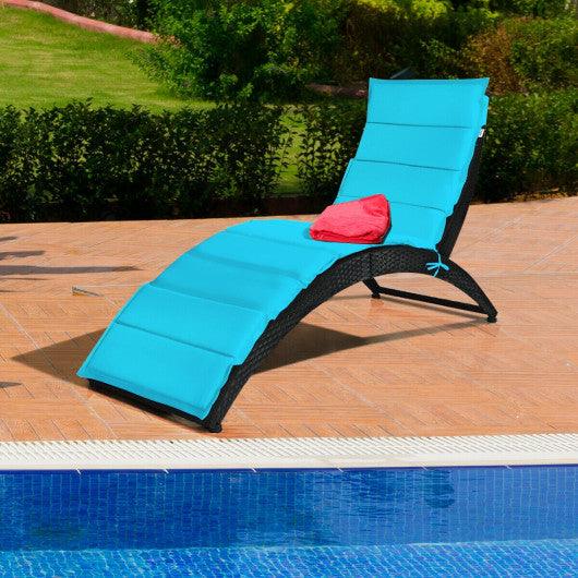 Folding Patio Rattan Portable Lounge Chair Chaise with Cushion-Turquoise at Set Shop and Smile