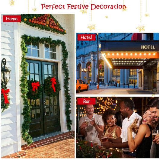 9 Feet Pre-lit Snow Flocked Tips Christmas Garland with Red Berries at Set Shop and Smile