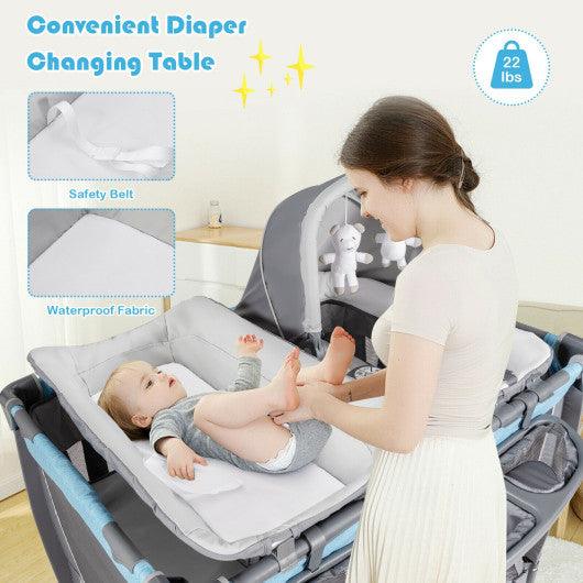4-in-1 Convertible Portable Baby Play yard with Toys and Music Player-Blue at Set Shop and Smile