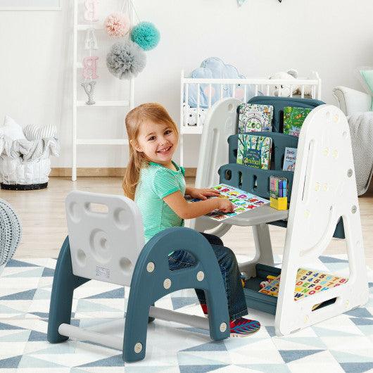 2-in-1 Kids Easel Desk Chair Set Book Rack Adjustable Art Painting Board-Blue at Set Shop and Smile