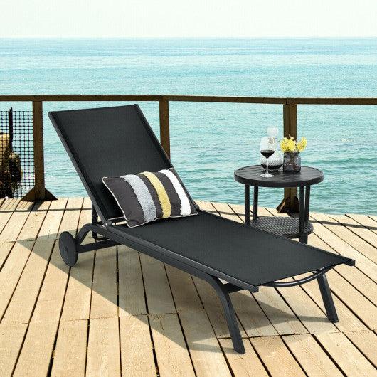Aluminum Fabric Outdoor Patio Lounge Chair with Adjustable Reclining -Black at Set Shop and Smile