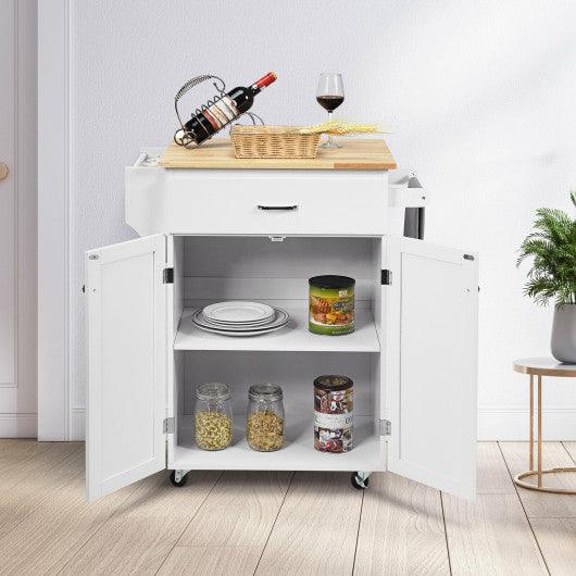 Utility Rolling Storage Cabinet Kitchen Island Cart with Spice Rack-White at Set Shop and Smile