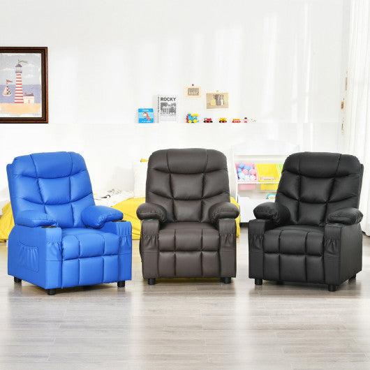 PU Leather Kids Recliner Chair with Cup Holders and Side Pockets-Blue at Set Shop and Smile