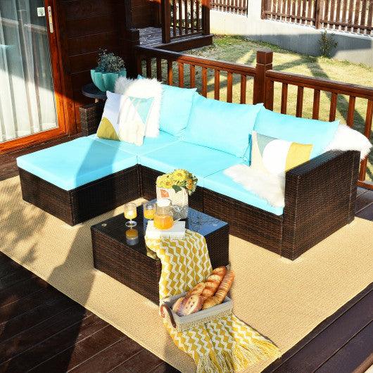 5 Pieces Patio Rattan Furniture Set with Coffee Table-Turquoise at Set Shop and Smile