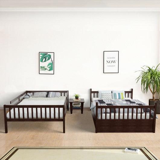 Full over Full Bunk Bed Platform Wood Bed with Ladder-Brown at Set Shop and Smile