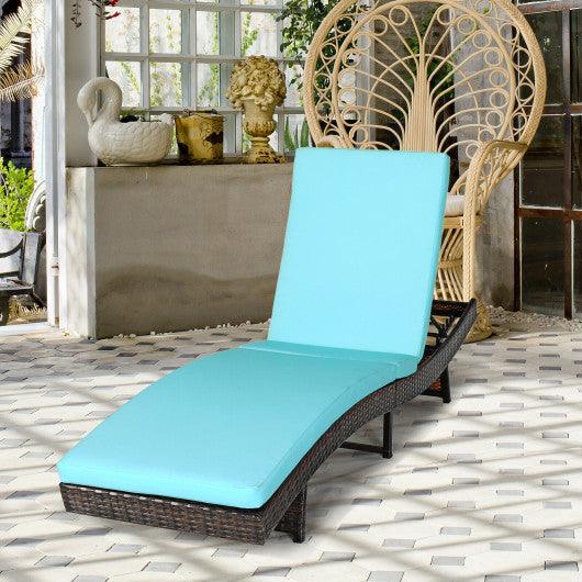 Patio Folding Adjustable Rattan Chaise Lounge Chair with Cushion-Turquoise at Set Shop and Smile