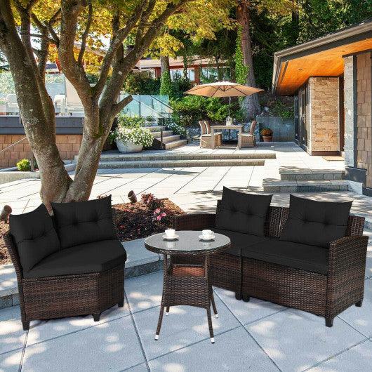 4 Pieces Outdoor Cushioned Rattan Furniture Set-Black at Set Shop and Smile