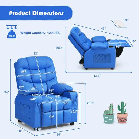 PU Leather Kids Recliner Chair with Cup Holders and Side Pockets-Blue at Set Shop and Smile