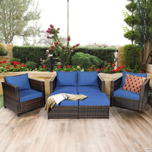 5 Pieces Patio Cushioned Rattan Furniture Set-Navy at Set Shop and Smile