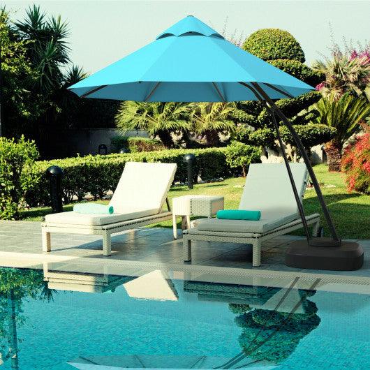 11 Feet Outdoor Cantilever Hanging Umbrella with Base and Wheels-Turquoise at Set Shop and Smile