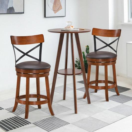 Set of 2 Bar Stools 360-Degree Swivel Dining Bar Chairs with Rubber Wood Legs-25 inch at Set Shop and Smile