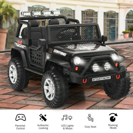 12V Kids Remote Control Electric Ride On Truck Car with Lights and Music -Black at Set Shop and Smile