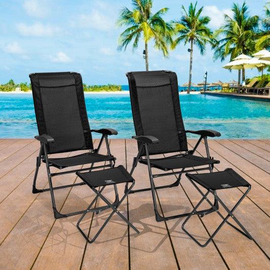 4 Pieces Patio Adjustable Back Folding Dining Chair Ottoman Set-Black at Set Shop and Smile